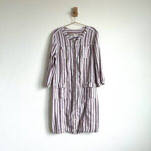 Caslon 100% Linen Striped Shirt Dress - Coastal Midi - Size L